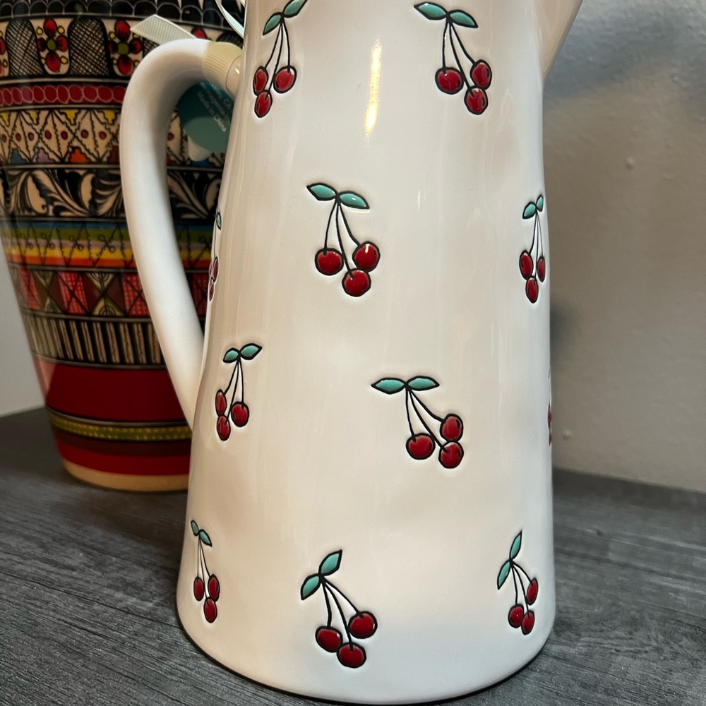 Rae Dunn White Pitcher with Cherry Design - Picture 5 of 6